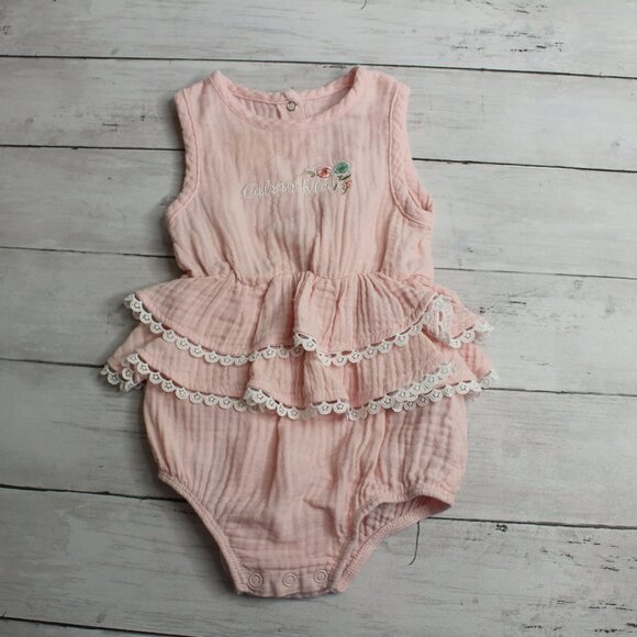 Calvin Klein Baby Girl's Bubble Romper Size 6-9 Months 1 Piece Gauze Lace - Picture 1 of 4
